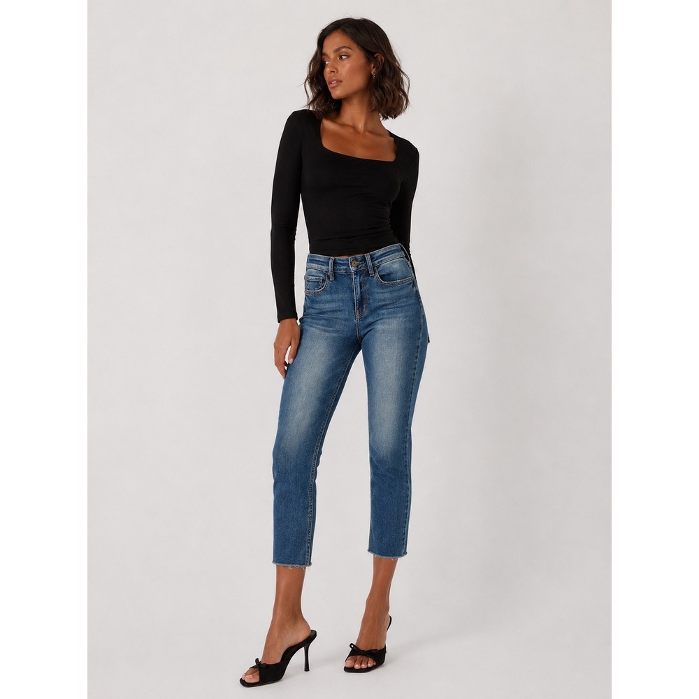 VERVET Mid Rise Raw Hem Cropped Skinny Jeans Blue Wash 26 NWOT New